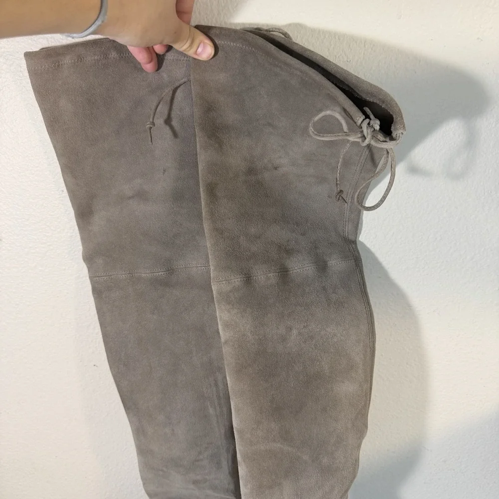Stuart Weitzman HIGHLAND Stretch Suede Over Knee Boots Tan SZ 9.5 Womens Heeled